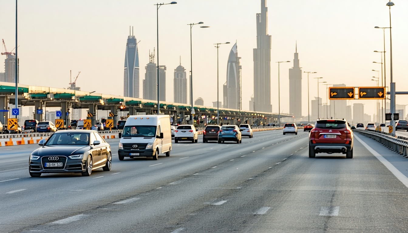 Fleet vehicles passing through Dubai toll plaza
